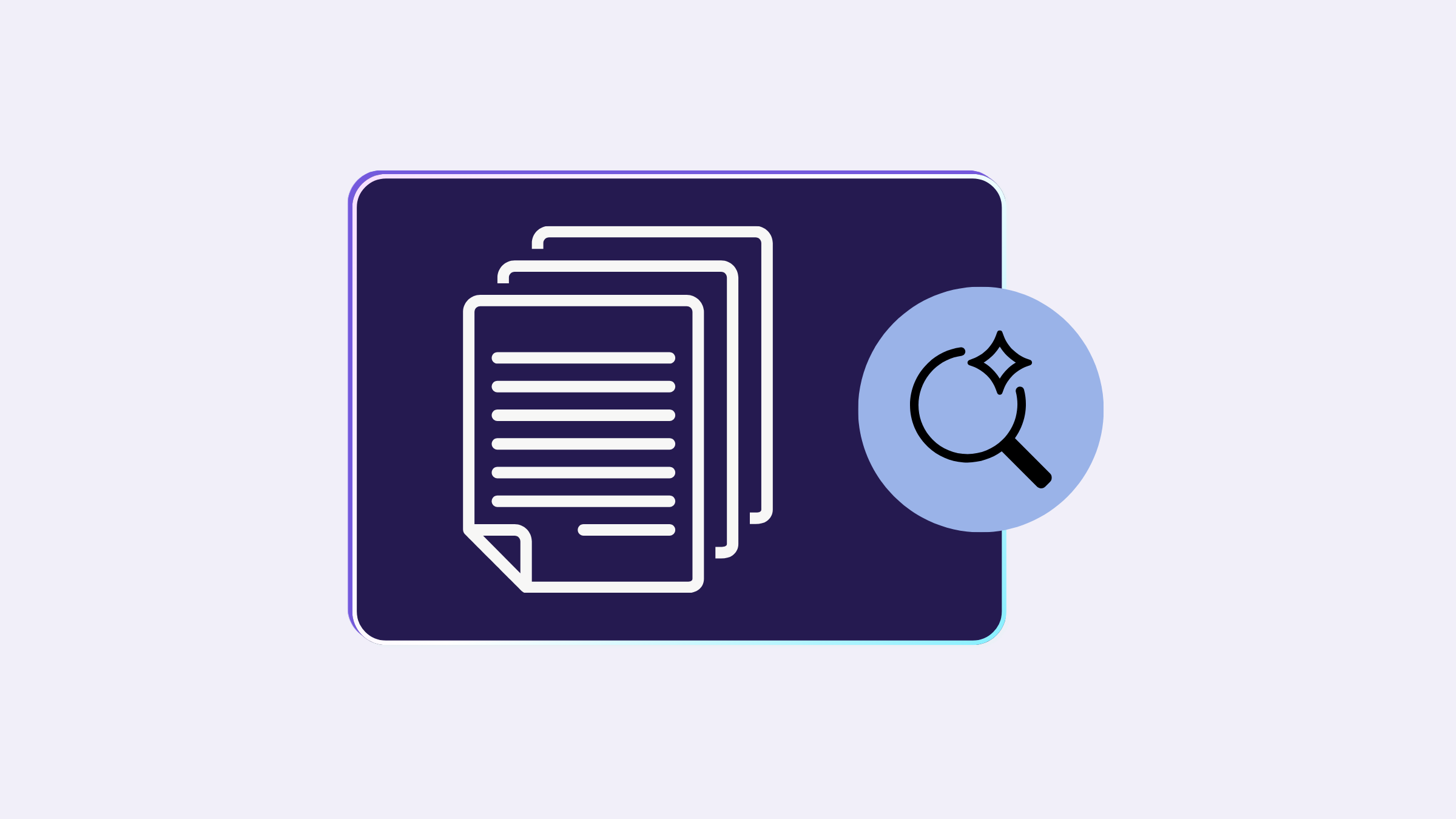 Security reports icon next to a magnifying glass with an AI icon